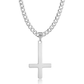 HSWYFCJY Cross Chain Men's Cross Chain Silver Gold Black Stainless Steel Inverted Pendant with Cross Necklace for Men Christian Cross Necklace 20 inches / 24 inches / 28 inches, Stainless Steel