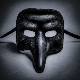 ILOVEMASKS Venetian Dark Black Nasone Grezzo Short Nose Costume Masquerade Glitter Swan
