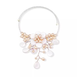 AeraVida Pretty Pink MOP Flower Ray Choker Wrap Necklace