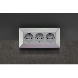 3-Way Table Corner Socket. 230 V 45° Angle, Pre-Wired for Kitchen and Workshop. Silver