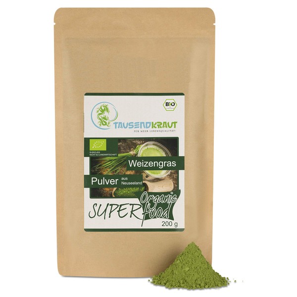 Wheatgrass Powder Organic (200 g) Superfood [Premium Quality from New Zealand] Thousand Herb