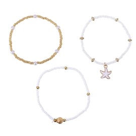 Mikovivi 3st Boho Anklet for Women, Multilayer Beads, Summer Beach Anklet, Shell, Starfish Pendant, Adjustable Anklet, Ocean Foot Jewellery, Gift for Women