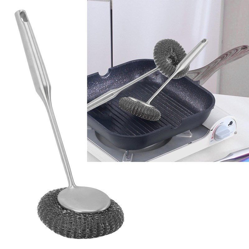 Long Handle Steel Wool Scrubber Deep Clean Rustproof Stainless Steel