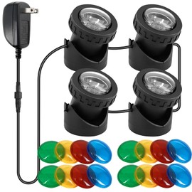 Miabiual Pond Lights with Color Lense, IP68 Waterproof Fountain Lights, Underwater LED Spotlight for Fish Tank Pond Fountain Garden Landscape, 4 Lights