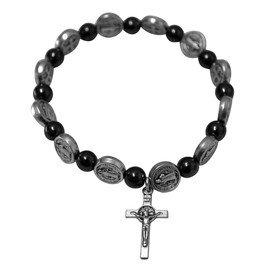 Saint Benedict Medal Bracelet - 2 Styles - Gemstone or Pure Metal for Men - Christian Jewelry (Hematite Beads)