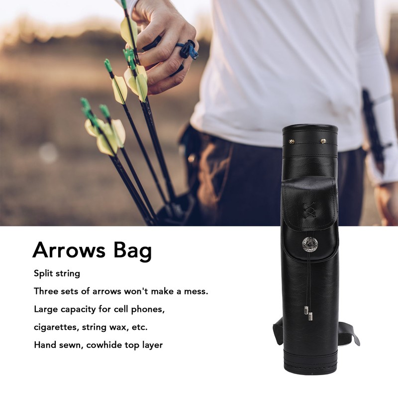Archery Arrow Quiver Cowhide Leather Arrows Holder Bag Shoulder Back