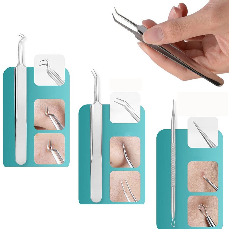 7 Piece Square Plug Tweezers, Tenless Precision Tweezers, Pore Care