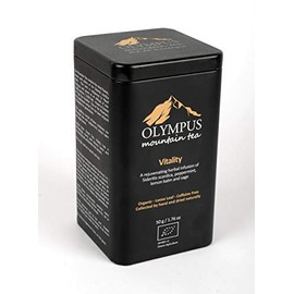 Vitality OLYMPUS Mountain Tea. Organic Greek Herbal Tea Mix of: Greek Mountain Tea (Sideritis Scardica), Peppermint, Lemon Balm and Sage. Metal Tin Box 50 g. / 1.76 oz