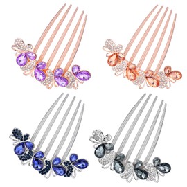 Tyqour 4 Pieces Hair Combs with Rhinestone Butterflies and Flowers Hair Combs for Women Bridal Hair Accessories Rhinestone Hair Side Combs Flowers Bridal Hair Accessories Hair Comb Bride for Women