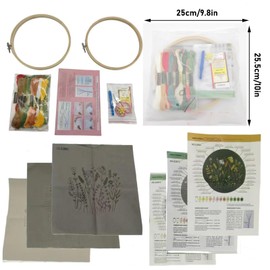 REGODI 3 Sets Embroidery Stitches Practice Kit for Beginners with Patterns Cloth Hoops Threads