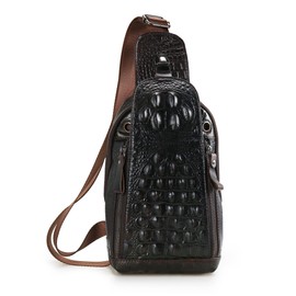 Genuine Leather Men's Sling Bag Shoulder Backpack Shoulder Bag Chest Bag Water Resistant Messenger Bag (Deep Coffee)