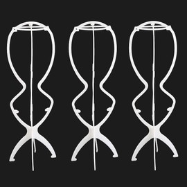 Ericrise Pack of 3 Tall Wig Stand for Long Hair, Plastic Wig Holder, Foldable Wig Stand, Portable Wig Stand for Presenting/Storing Wigs, White