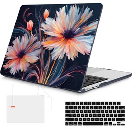 Mektron Compatible with M4 MacBook Air 15 inch Case 2025 A3241 2024 2023 M3 A3114 A2941 M2 Liquid Retina Display Touch ID, Plastic Hard Case & Keyboard Skin & Screen Protector - Floral C337