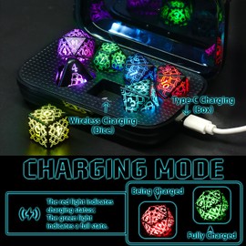 LED Dice with Charging Box，7 PCS RGB Light up Dice for Dungeons and Dragons, Polyhedral DND Dice Set for Tabletop Games Gifts（LL-RGB）