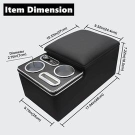 RASNAUTO Car Center Console, Universal Rear Bench Seat Consoles, Central Armrest Box Back Seat Storage Box with Cup Holder, Supports Wireless Charging for Mobile Phones Black