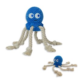 TONYFY Cute Sea Animals Dog Toys with Squeaker, Interactive Plush Cotton Toys with Knot and Crinkle Paper - for Puppies, Small and Medium Dogs (Blue Octopus)
