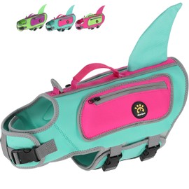 Sheripet Dog Life Jacket, Shark Dog Life Vest Adjustable Pet Swimming Safety Vest with Superior Buoyancy & Rescue Handle for Small Medium Large Dogs, Swim, Pool, Beach, Boating (Turquoise, X-Small)
