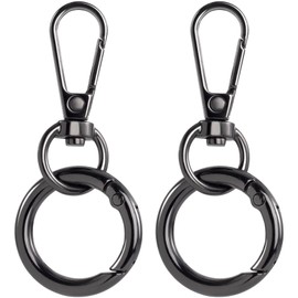 OIIKI 2 Sets Swivel Clasp Clip, Metal Swivel Snap Hooks, Double Opening Key Chain Clip with Key Ring for DIY Crafts, Jewelry Clasps, Lanyard Making -Black