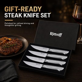 Steak Knives Set of 4, 5-Inch Serrated Stainless Steel Dinner Knives with Wide 304 Stainless Steel Handles, Gift Box Included, Silver