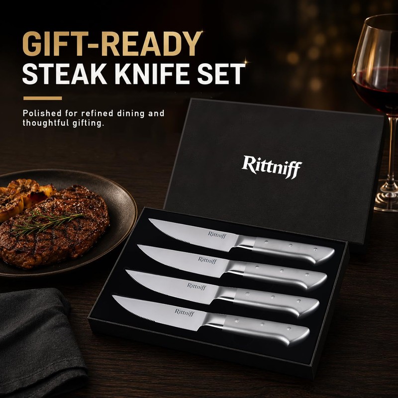 Steak Knives Set of 4, 5-Inch Serrated Stainless Steel Dinner