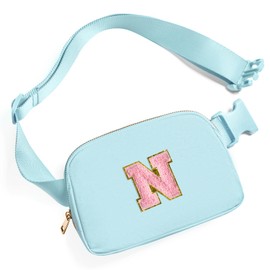 Gitus Belt Bag Fanny Pack Crossbody Bags with Initial Letter Patch Cute Stuff Birthday Gifts for Teenager Girls Trendy Preppy Stuff for Teen Girls Cool Stuff for Teens (Icing Blue-N)