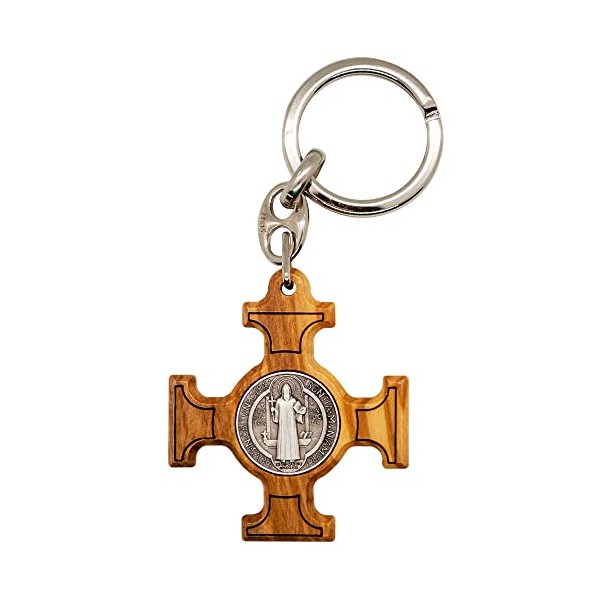 Wooden and Metal Saint Benedict Cross Keychain | Patron Saint
