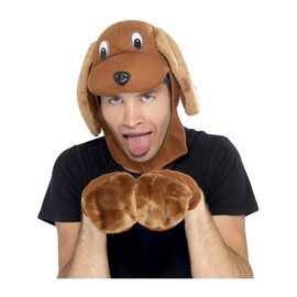 Smiffys Dog Kit, Brown Hood & Gloves, Party Animals Fancy Dress, Animal Dress Up Hats