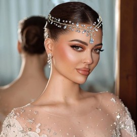 WONRLUA Wedding Headpiece for Bride, Rhinestone Bridal Headband, Hair Accessories for Brides and Bridesmaids(Gold)