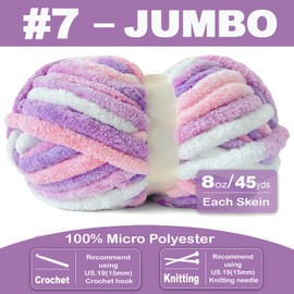 FREEASYFAR Chunky Chenille Yarn for Crocheting - Bulky Fluffy Yarn for Knitting -100% Polyester -Jumbo 7-45 yds/8.8 oz Each Skein-Hand Knitting Blanket DIY (Lavender Blush, 6 Pack)