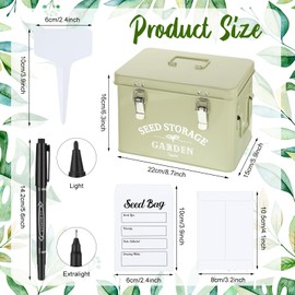 Maitys Seed Storage Container Box with Lid Garden Seed Packet Storage Organizer Decorative with Dividers and 100 Plant Labels 50 Seeding Envelopes 2 Marker Pens(Classic,8.7 x 5.9 x 6.3)