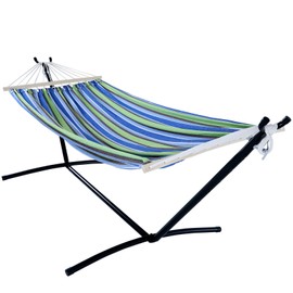 OUTDOOR WIND 2 Person Adjustable Hammock with 10FT Heavy Duty Steel Stand and Spreader Bars, 550lbs Capacity,Included Portable Carrying Case for Indoor Outdoor