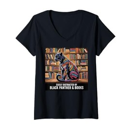 Womens Kids Black Panther Girls Boys Books Nerd Black Panther Party V-Neck T-Shirt