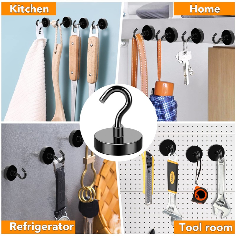 MIKEDE Magnetic Hooks, 70LB+ Strong Magnets Hooks Heavy Duty, Black