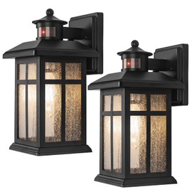 Motion Sensor Outdoor Wall Lights 2 Packs- Updated Dusk to Dawn Outdoor Lighting, Exterior Light Fixtures with E26 Sockets & Tempered Glass, Wall Mounted Black Waterproof Outdoor Lights for House