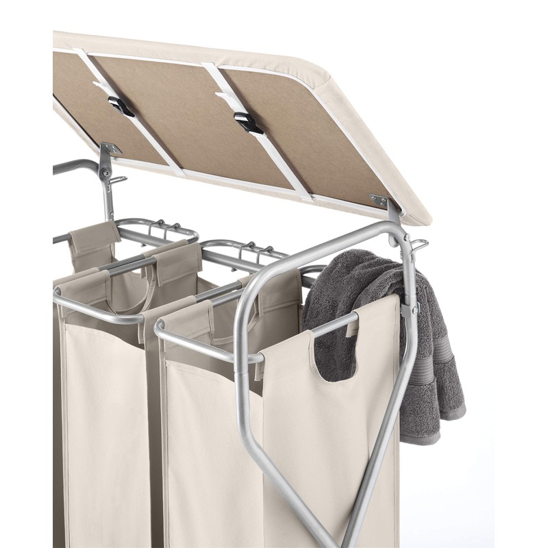 Whitmor Easy-Lift Triple Folding Table Laundry Sorter, W, Tan