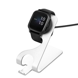 kwmobile USB Ladegerät kompatibel mit Garmin Venu Sq/Venu 2S / Fenix 6 / Fenix 5 / vivoactive 3 - USB Kabel Charger Stand - Smart Watch Ladestation - Ladekabel mit Standfunktion in Schwarz Silber