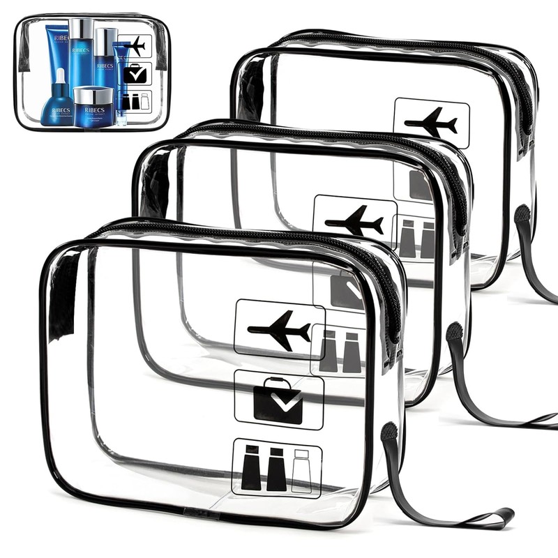 Zynewa Pack of 3 Transparent Toiletry Bag, TSA Approved, Waterproof