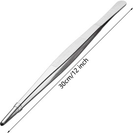 Gutsdoor Kitchen Tweezers Stainless Steel Tongs with Precision Serrated Tips for Cooking and Medical (12 Inch Straight)