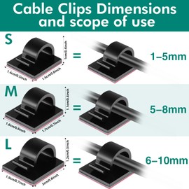 60 Pieces Christmas Lights Cable Clips Mini Light Clips Outdoor Cord Clips Self Adhesive Light Clips Cable Organizer Clips Wire Holder Management for Fairy Light String Lights (Black, Medium)