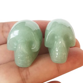"N/A" 2 Pcs Natural Green Aventurine Mini Crystal Human Skull Figurines,1 Inch Handcarved Crystals and Healing Stone Room Decor Gemstone