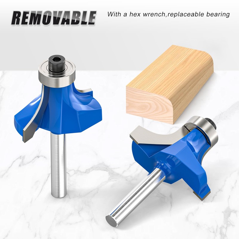 MEIGGTOOL 7Pcs 1/4" Inch Shanks Roundover Edging Router Bit Set,Round