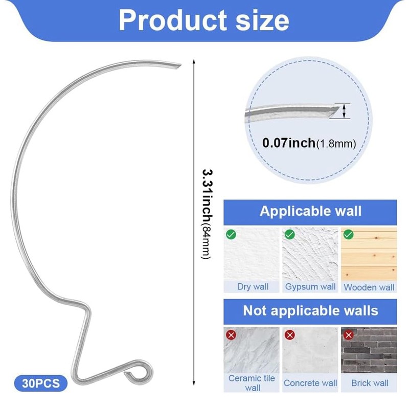 30 Pcs Stainless Steel Monkey Hooks Wall Hooks Without Nails,