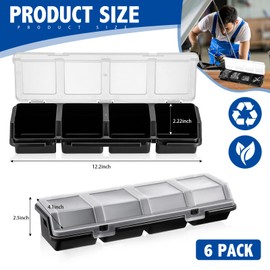 Hushee 6 Pcs Screw Organizer Box with Lid 4 Compartments Tool Bin Divider Plastic Stackable Hardware Organizer Small Part Storage Sorting Screw Box for Garage Workbench Craft Storage (Black)