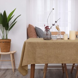 Deconovo Faux Linen Table Cloth Cover Water Resistant Tablecloth for Party Table Large Size Solid Color 55x98in(140x250cm) Golden Brown