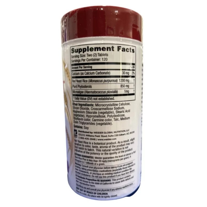 Weider RED YEAST RICE Plus 1200 mg Per 2 Tablets.