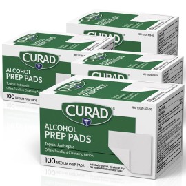 Curad Alcohol Prep Pads (Pack Of 4 Boxes) | 400 Pieces Of Medium Isopr