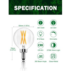 Romanjoy 4W Dimmable LED Light Bulbs 40 Watt Equivalent, G16.5 Small Globe LED Bulb Soft White 2700K, E12 Chandelier Light Bulbs for Vanity Lights, Ceiling Fan Lights, 10 Pack