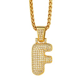 Initial Bubble Letter F Necklace for Women Gold Cubic Zirconia Pendant Necklace for Men Valentine Gifts Sparkly Diamond Jewelry