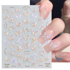 JMEOWIO 3D Nagelsticker Schmetterling Nail Art Sticker Selbstklebend Nagelaufkleber 5D Stereoskopisch Dekoration Nageldesign Zubehör 1 Blatt