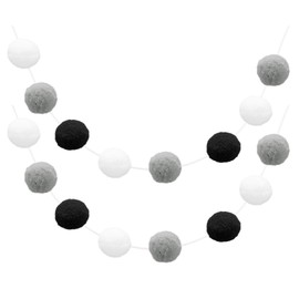 sourcing map 2pcs Pom Pom Garland 6.6 Ft 30 Balls Colorful Felt Ball Garland for Wall Christmas Tree Decor Birthday Banner Easter Party Decorations, White, Grey, Black